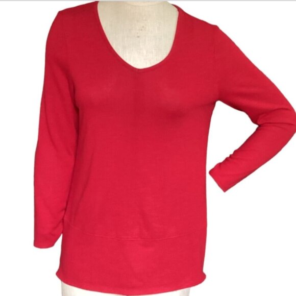 APT.9 Slub Knit V-Neck Tunic Top Side Hem Zippers/Slits Sz S Red 164B - Picture 1 of 10